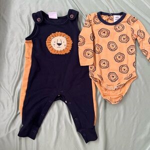 Zara Navy and Orange Lion Bodysuit Set